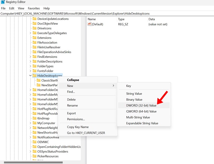 New > DWORD (32-bit) Value