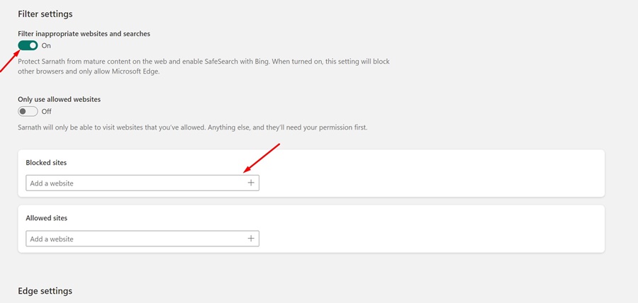 Filter inappropriate websites and searches
