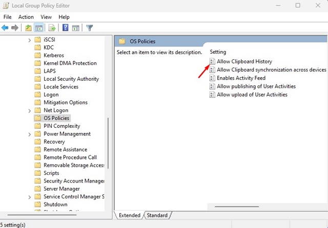 Allow Clipboard History Policy