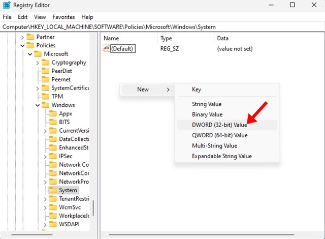 New > DWORD (32-bit) Value