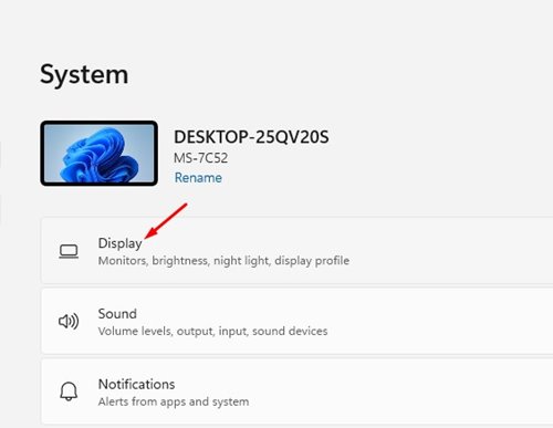 click on the Display option