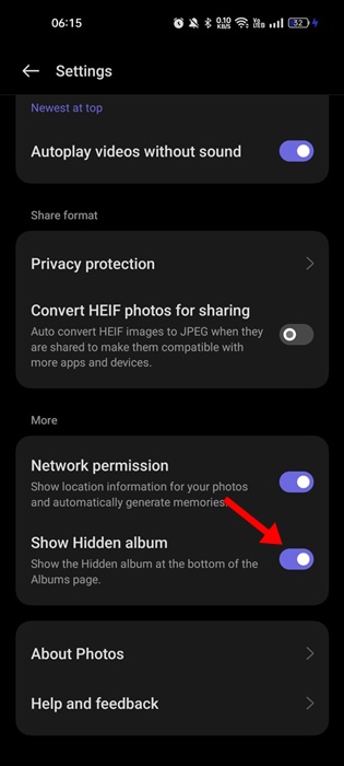 Show hidden album