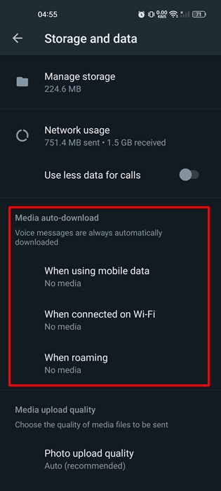 media auto download settings