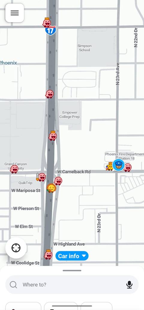 A screenshot of a Waze screen with bold icons