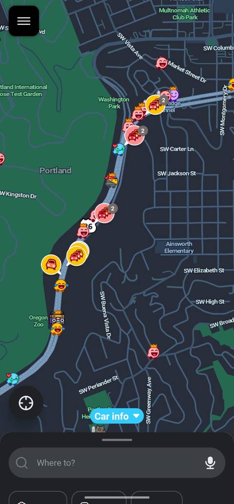 A screenshot of people using Waze in Portland Oregon