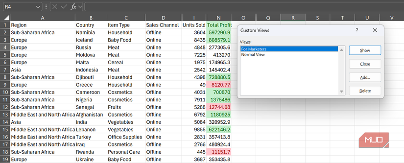 Custom Views in Microsoft Excel.