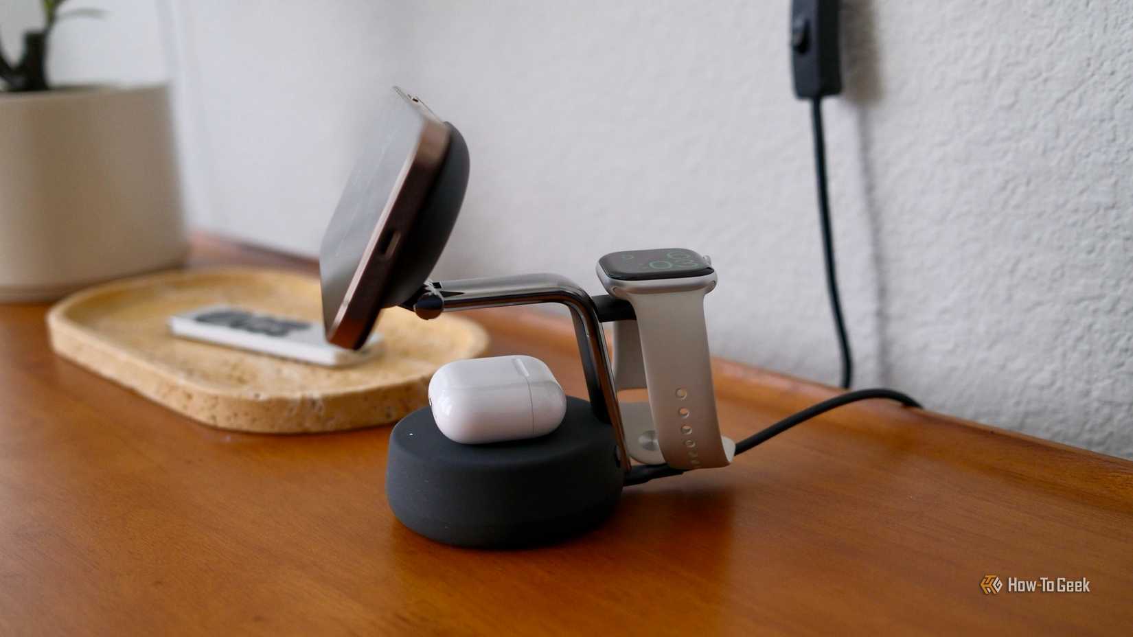 Belkin UltraCharge Pro 3-in-1 with three devices on it.