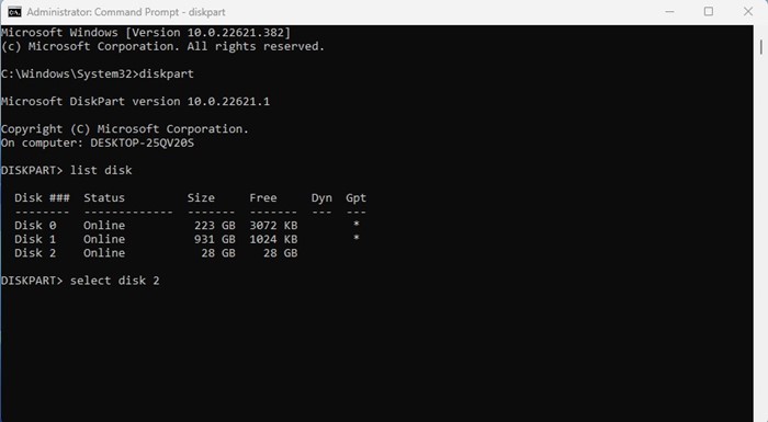 select disk #