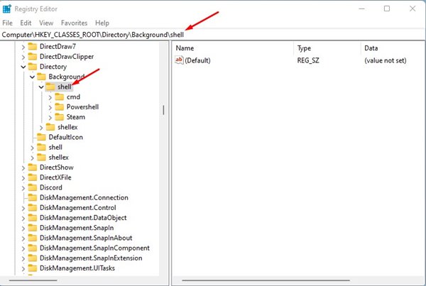 Computer\HKEY_CLASSES_ROOT\Directory\Background\shell
