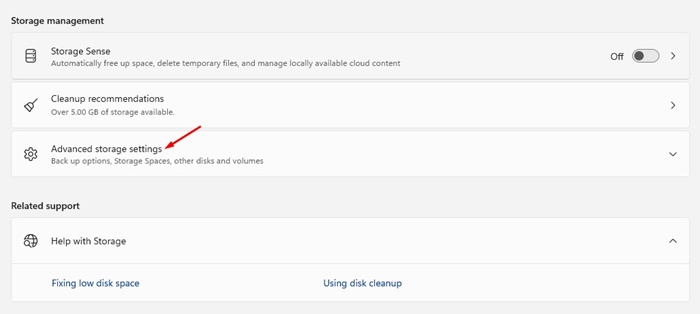 Advanced Storage Settings