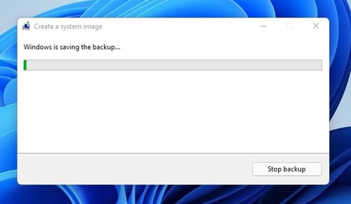 backup process will begin