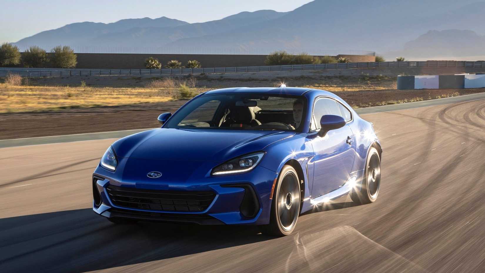 Front 3/4 action shot of a 2022 Subaru BRZ