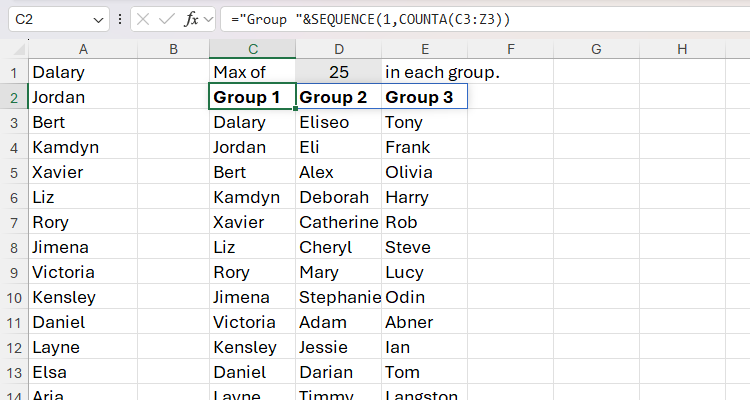 Column headers are added to the result of a WRAPCOLS formula in Excel by contatenating a text string with the SEQUENCE and COUNTA functions.