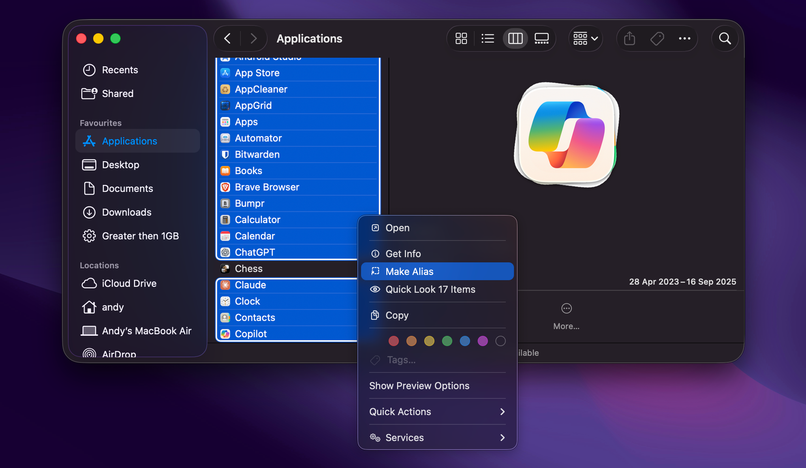 Creating aliases in macOS.