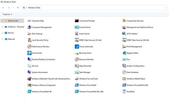 Windows Tools shortcut