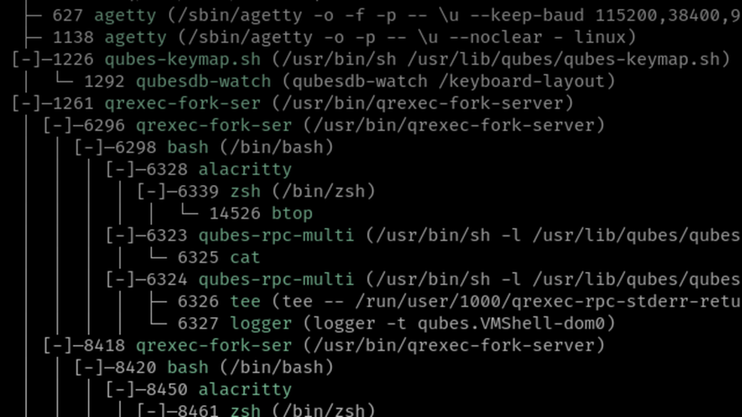Terminal window showing a hierarchical tree of parent and child processes.