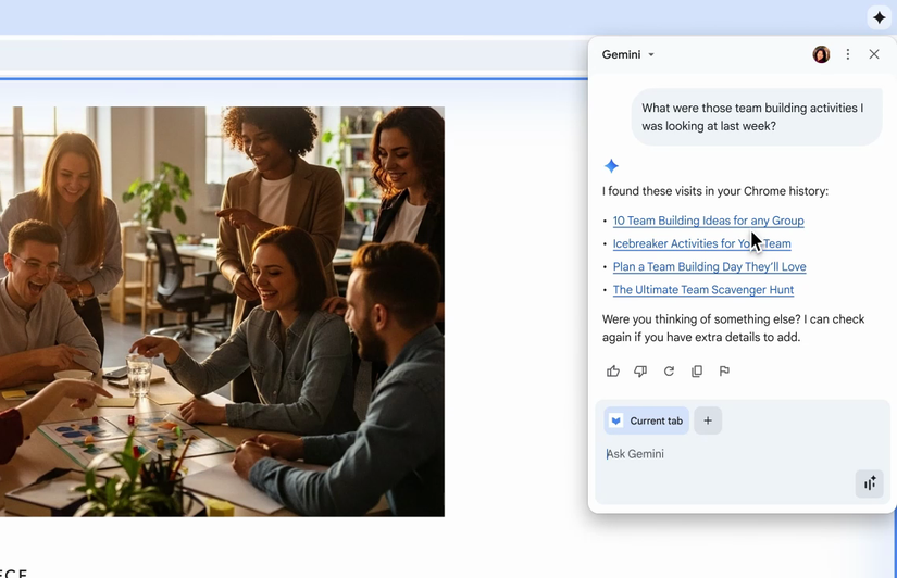 Gemini chat popup in Google Chrome