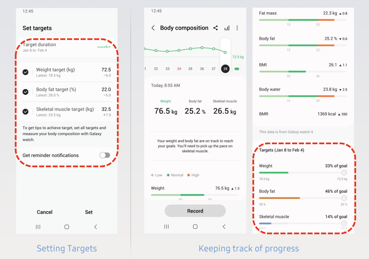 Samsung Galaxy Watch 4 Body Composition Targets
